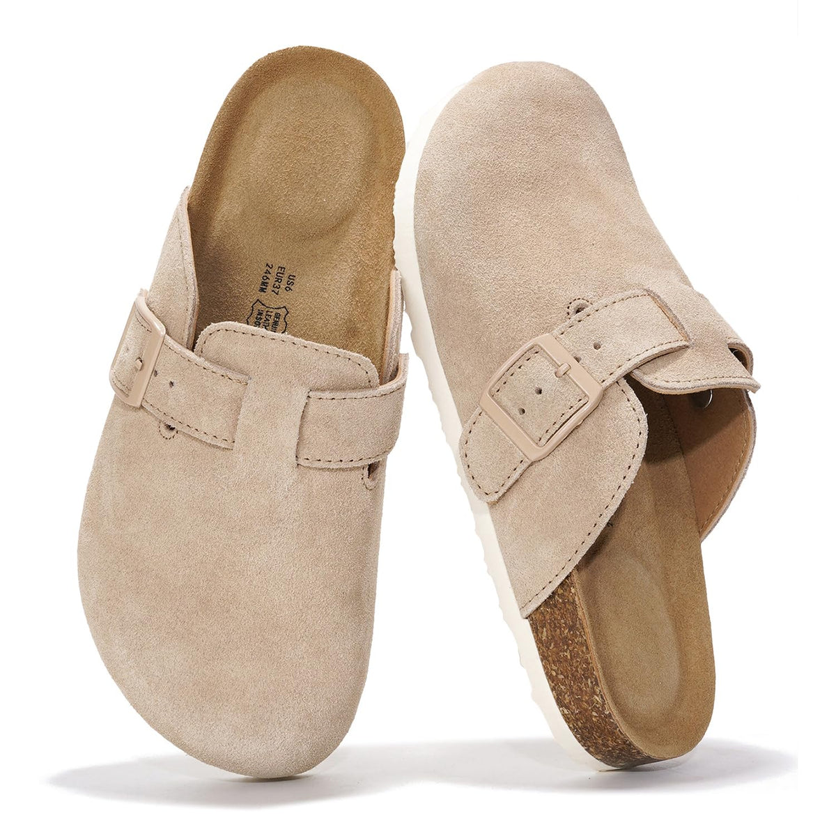 Project Cloud 100% Genuine Leather Womens Cork Footbed Clogs for Women
