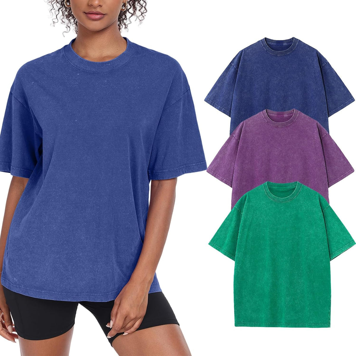 Womens Washed Vintage Oversized T-Shirt Baggy Workout Tops Short Sleeve Cotton Tshirts Streetwear Boyfriend Tee