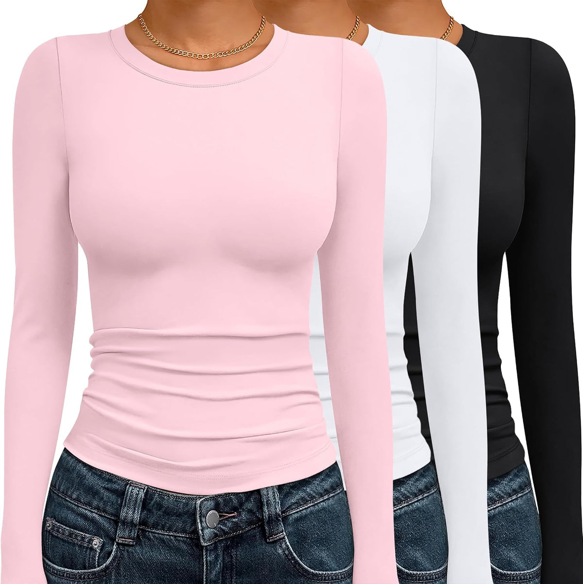 AUTOMET 3 Pack Womens Long Sleeve Basic Shirts Underscrub Compression Tops