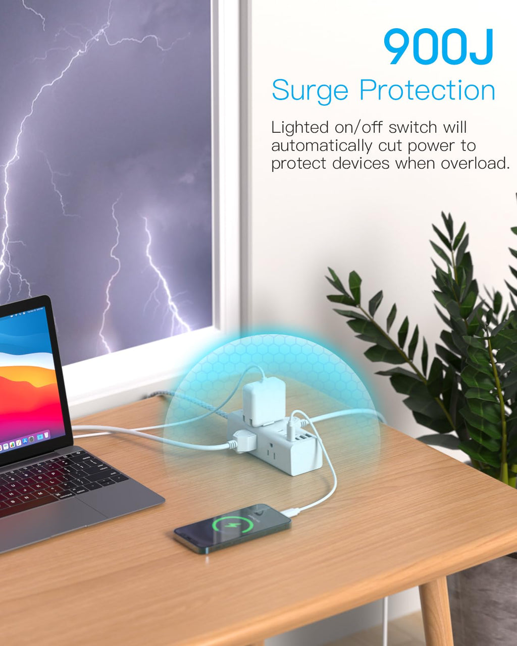 Surge Protector Power Strip 10Ft Long Extension Cord with Multiple Outlets