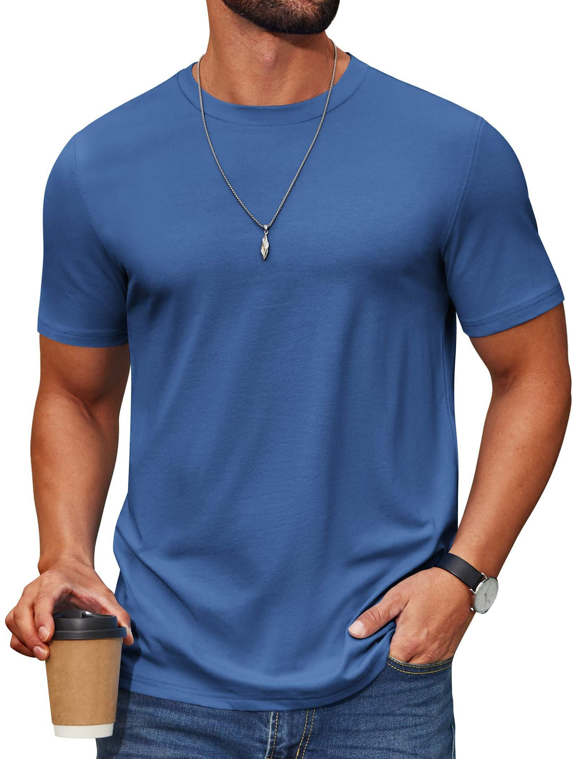 COOFANDY Men's T Shirt Short Sleeve Cotton Blend T-Shirts Crew Neck Casual Summer Basic Tee Shirts