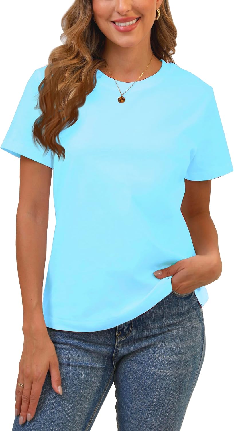 BJY Cotton Basic T Shirts for Women,Crew Neck Short Sleeve Summer Shirts(2XS-3XL, 20+ Color)