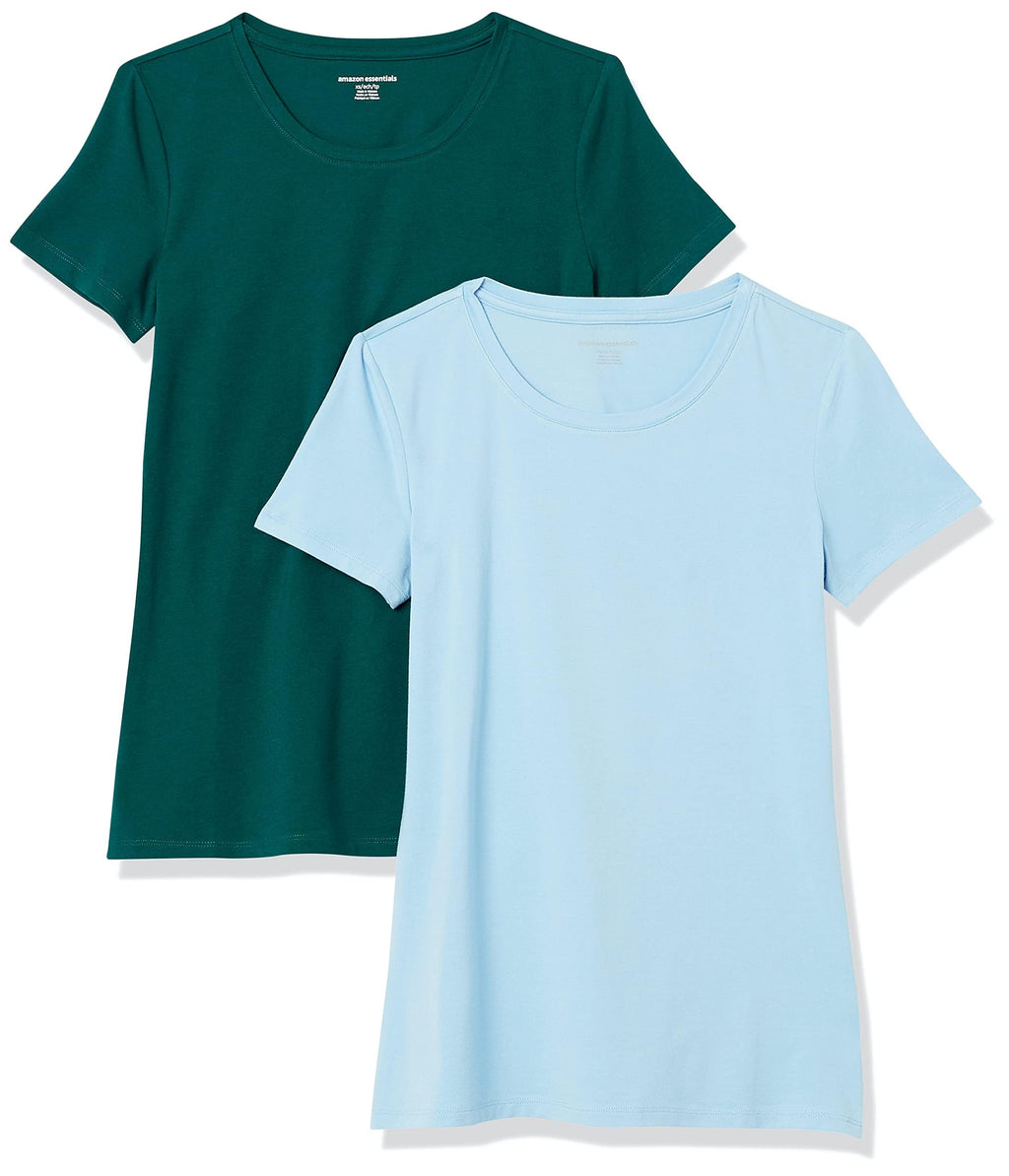 Amazon Essentials Women's Regular-Fit Short-Sleeve Crewneck T-Shirt, Cotton Modal Blend, Pack of 2