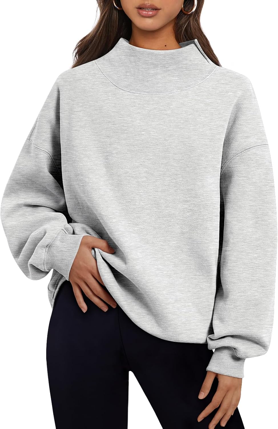 Trendy Queen Womens Mock Neck Sweatshirts Oversized Pullover Fall Outfits