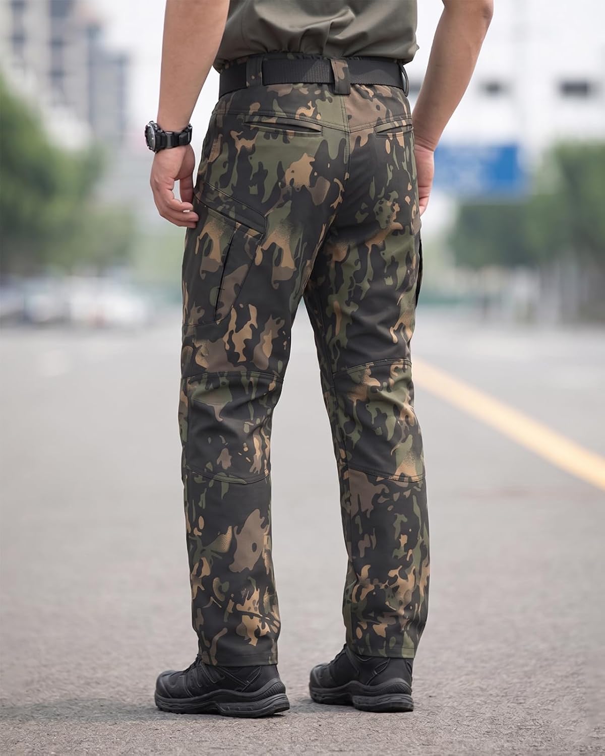 Men's Stretch Tactical Pants Waterproof Ripstop Fabric Cargo Pants Lightweight Casual Hiking Outdoor Work Pants (No Belt)