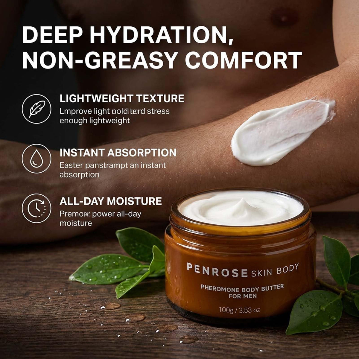 Skin Body Butter for Men, Moisturizing Body Cream,Non-greasy Body Butter
