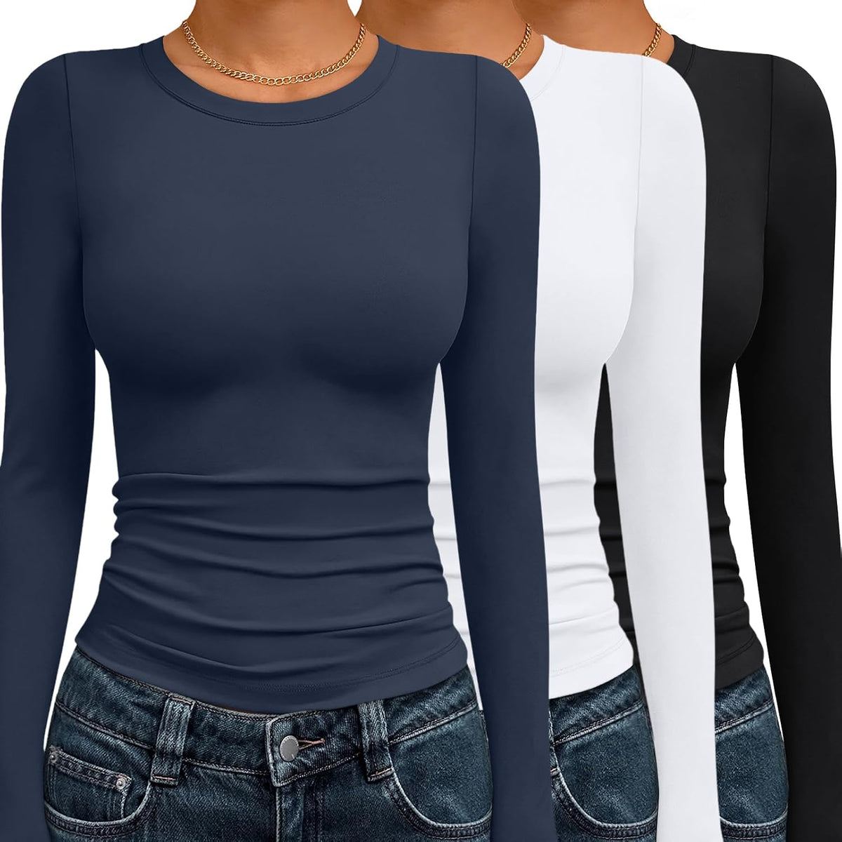 AUTOMET 3 Pack Womens Long Sleeve Basic Shirts Underscrub Compression Tops