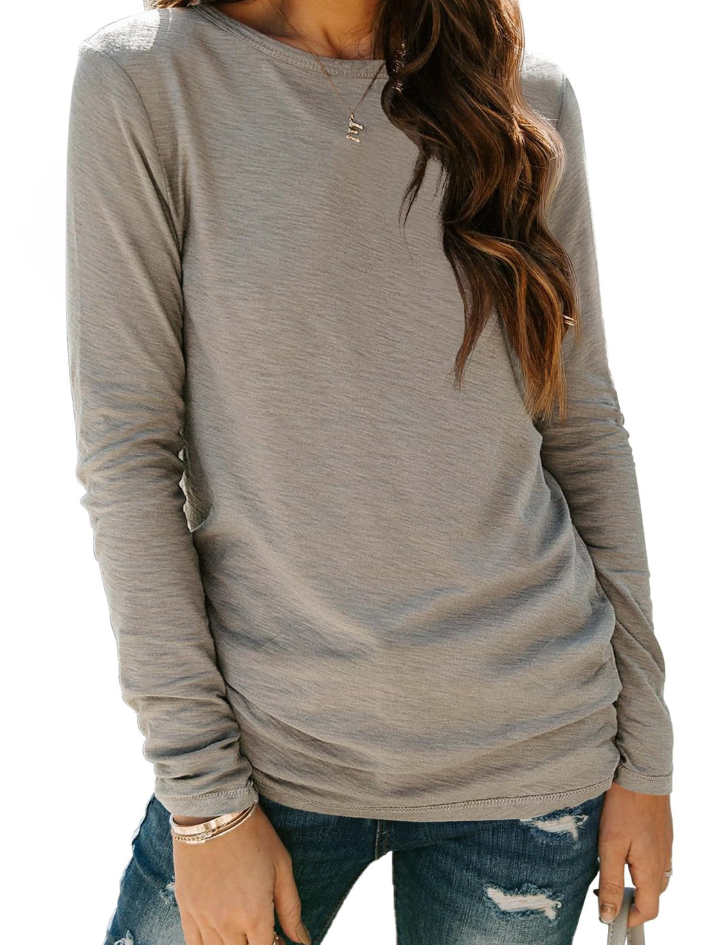 AUTOMET Women's Long Sleeve Crewneck Shirts Casual Basic Tops