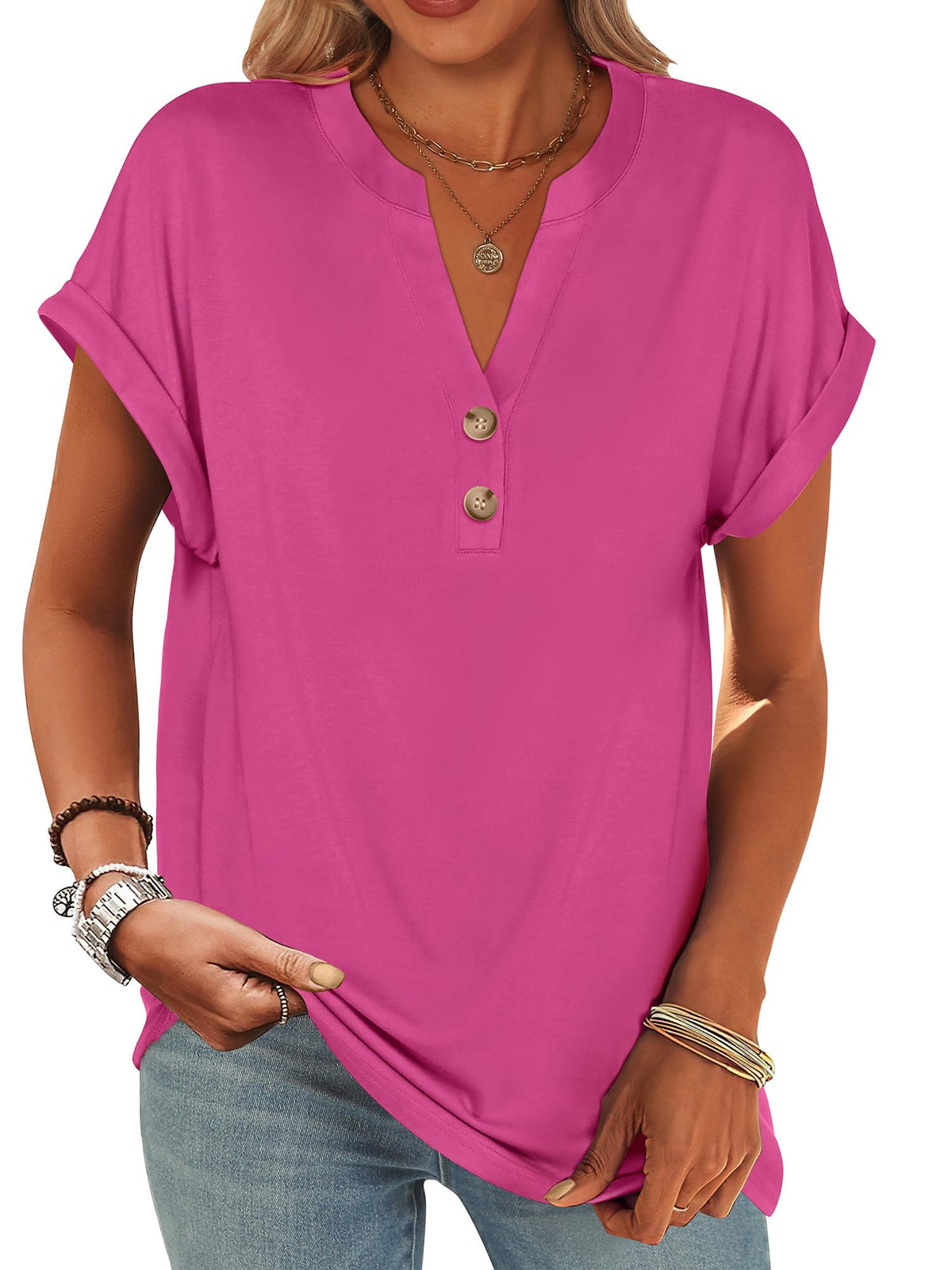 ANRABESS Womens Short Sleeve Henley Tops Summer Shirts Dressy Casual Blouse