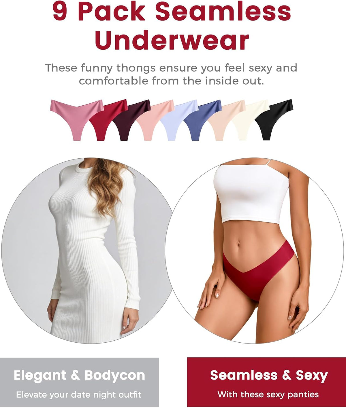 Take Talk Underwear Womens 9 Pack Seamless Thongs No Show Workout Panties