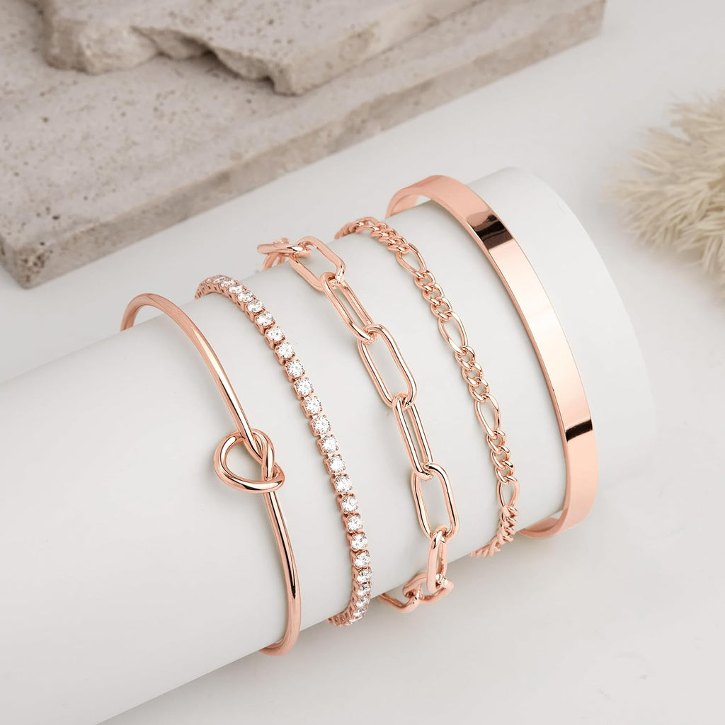 Gokeey Gold Bracelets Set for Women Non Tarnish, Waterproof 14K Gold Plated Sterling Silver Chunky Cuff Bracelet Stackable Gold Bangles Bracelet for Women Trendy Fashion Accessories Tie Knot Cuban Rope Paperclip Beaded Bracelet Stack Jewelry Mothers Day G