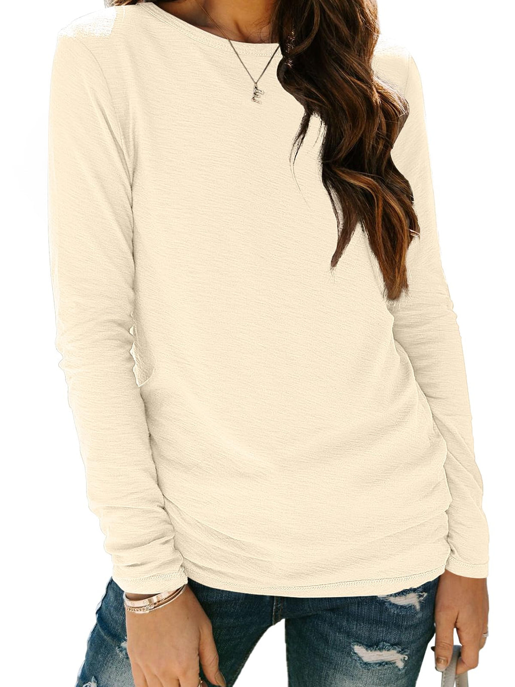 AUTOMET Women's Long Sleeve Crewneck Shirts Casual Basic Tops