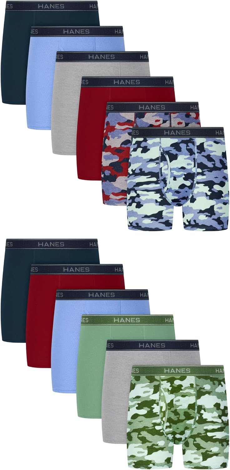 Hanes Boys' Boxer Briefs, Moisture-wicking Underwear for Boys & Toddlers, Assorted, 10 Or 12 Pack