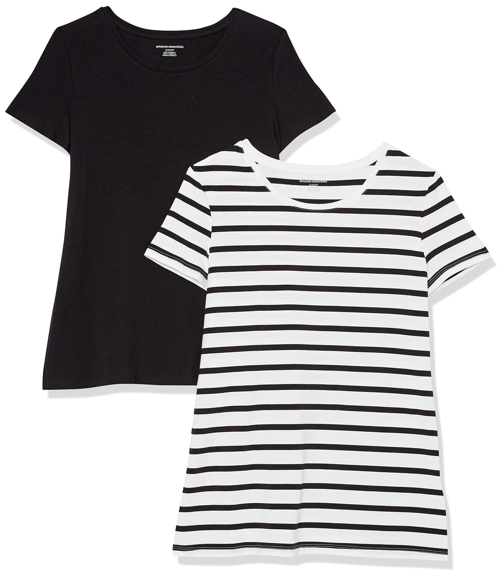 Amazon Essentials Women's Regular-Fit Short-Sleeve Crewneck T-Shirt, Cotton Modal Blend, Pack of 2