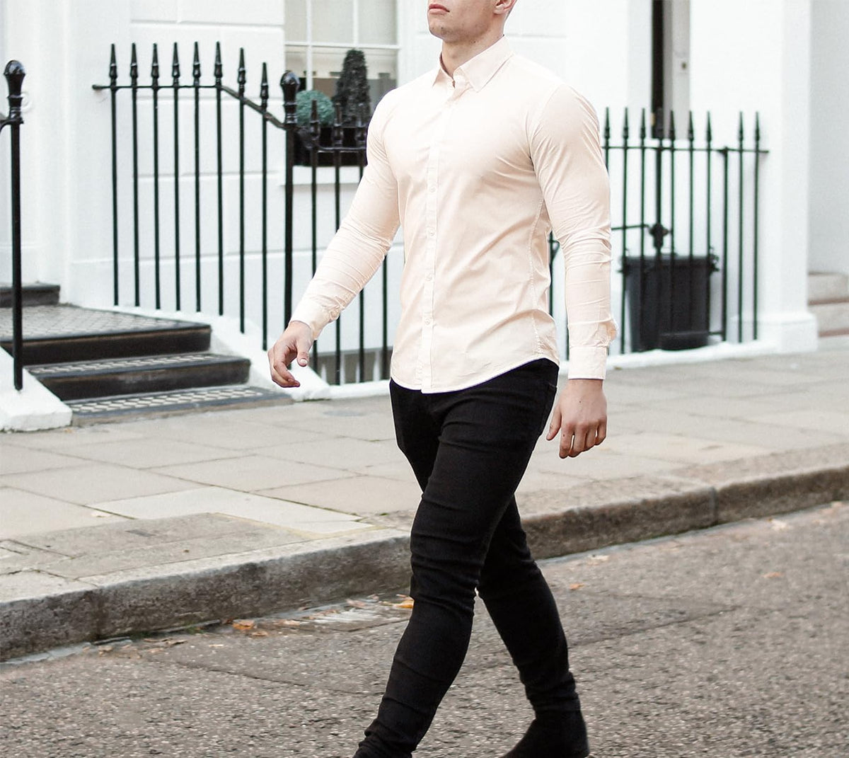 Men’s Muscle Fit Dress Shirts Athletic Slim Fit Long Sleeve Stretch Casual Button Down Shirt