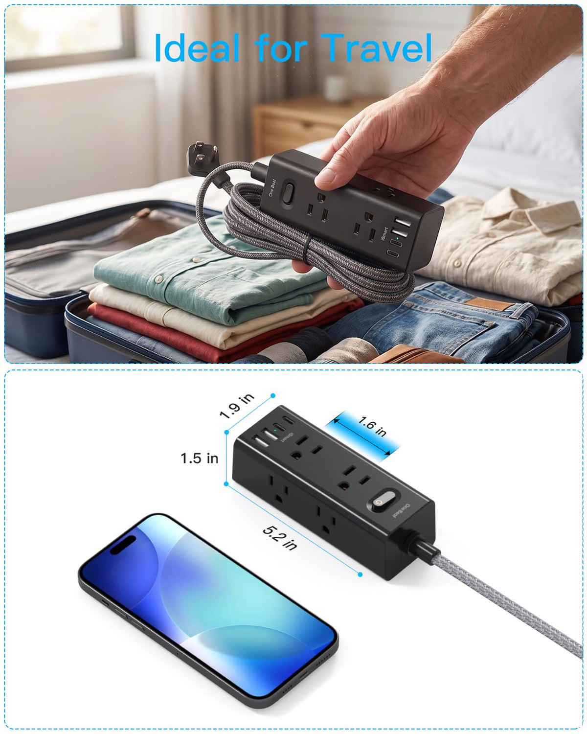 Surge Protector Power Strip 10Ft Long Extension Cord with Multiple Outlets