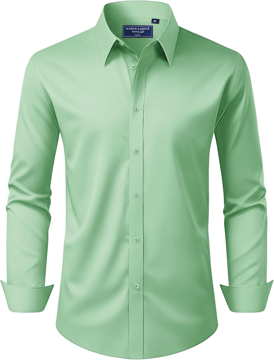 Alimens & Gentle Men's Dress Shirt Regular Fit Stretch Stain Shield Long Sleeve Solid Business Wedding Button Down Shirts