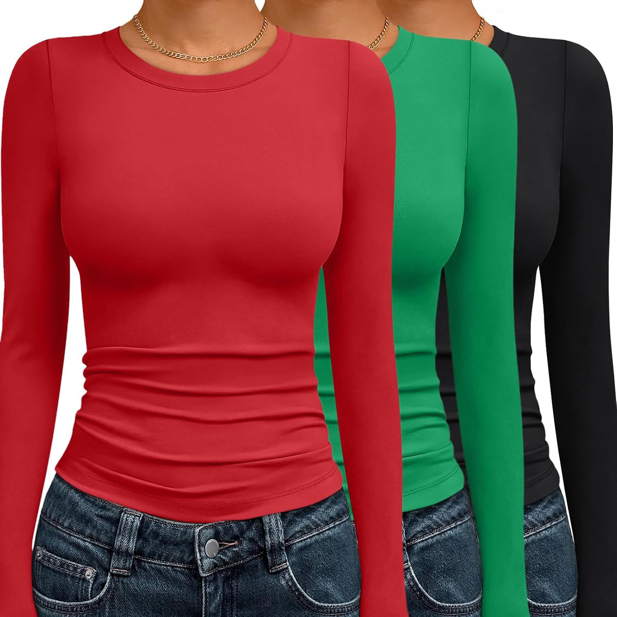AUTOMET 3 Pack Womens Long Sleeve Basic Shirts Underscrub Compression Tops