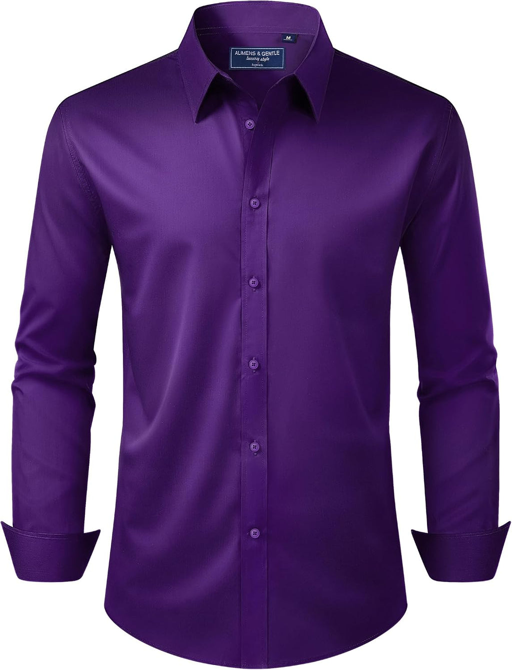 Alimens & Gentle Men's Dress Shirt Regular Fit Stretch Stain Shield Long Sleeve Solid Business Wedding Button Down Shirts