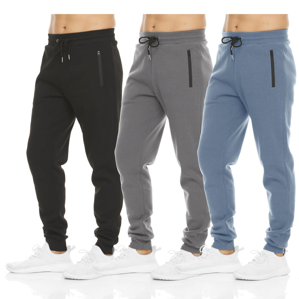 PURE CHAMP Sweatpants for Men 3 Pack Fleece Athletic Workout Joggers Mens Sweatpants with Zipper Pockets Size S-3XL