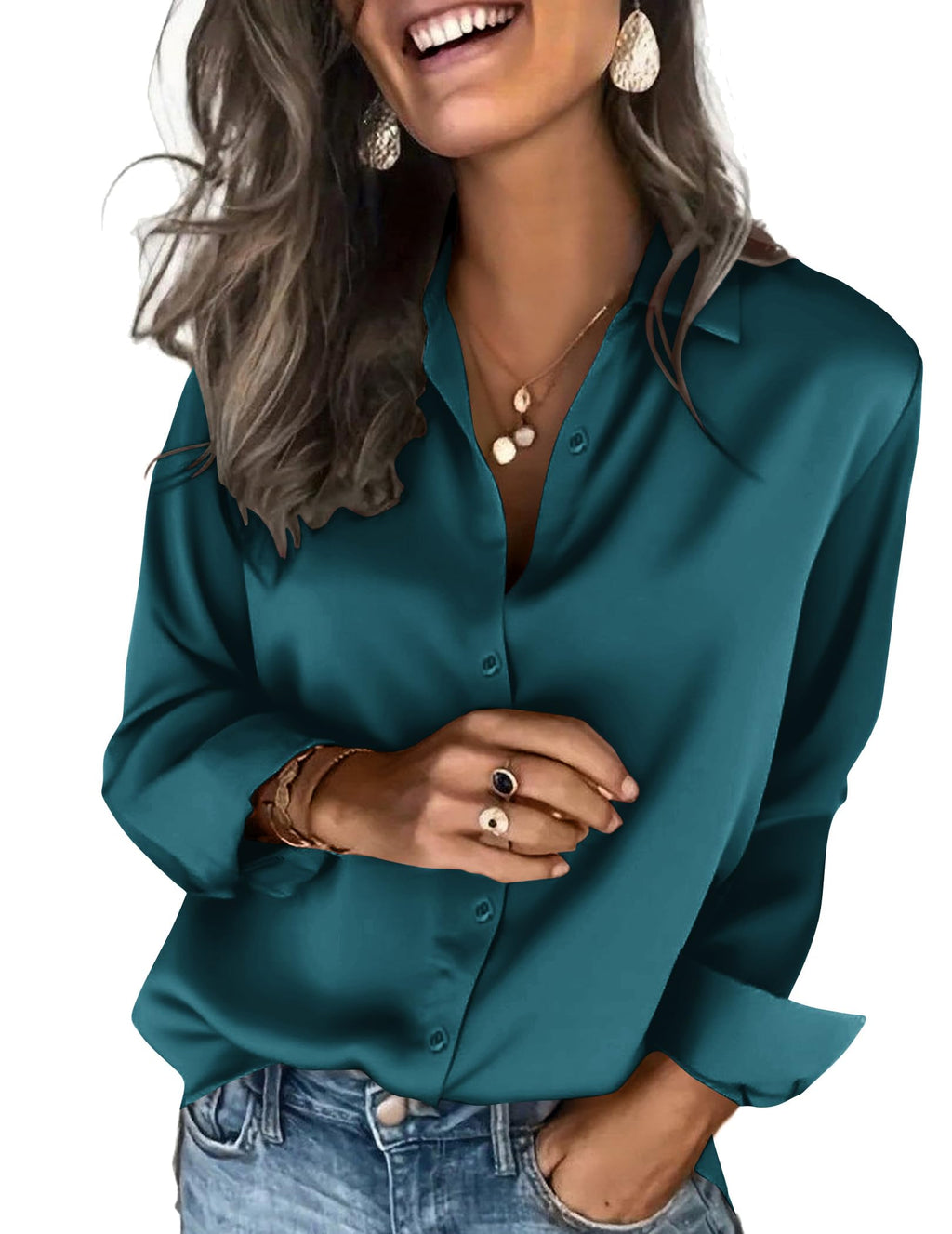 Zeagoo Satin Blouses for Women Silk Button Down Shirts Long Sleeve Tops
