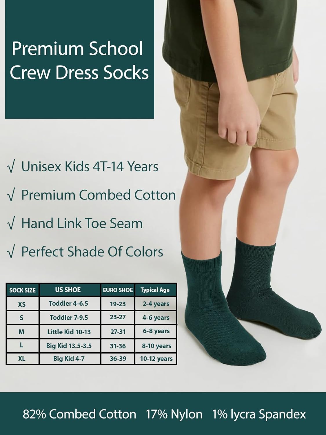 COTTON DAY Unisex Kids Boys Girls Soft Cotton School Socks Black White Navy