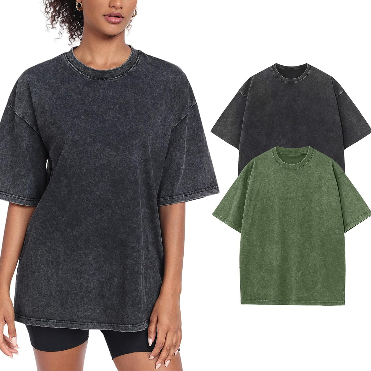 Womens Washed Vintage Oversized T-Shirt Baggy Workout Tops Short Sleeve Cotton Tshirts Streetwear Boyfriend Tee