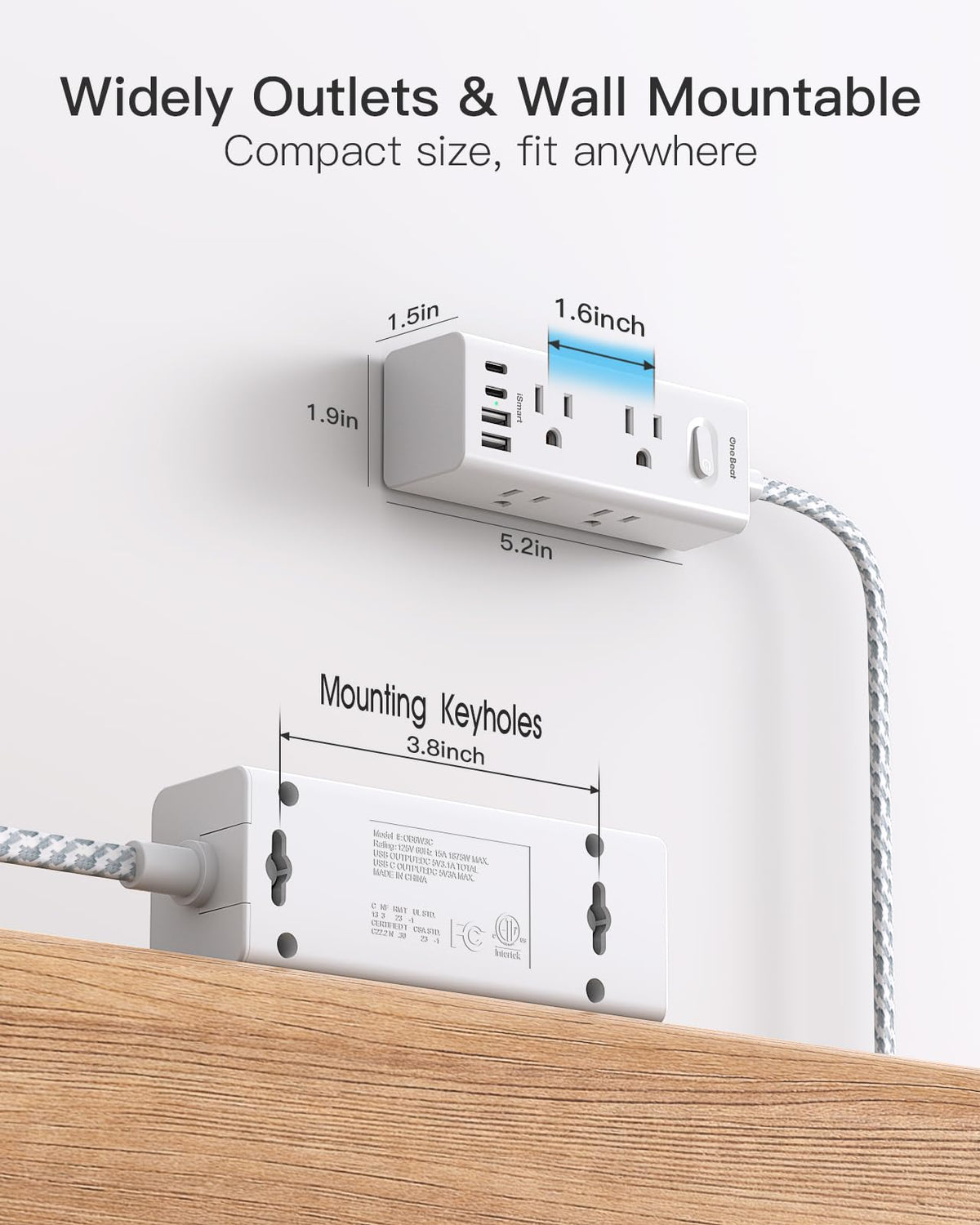 Surge Protector Power Strip 10Ft Long Extension Cord with Multiple Outlets