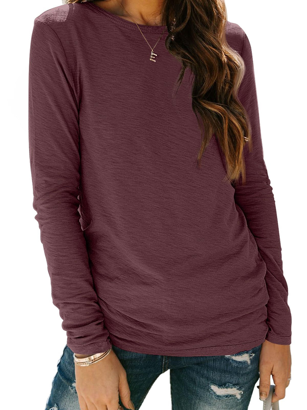 AUTOMET Women's Long Sleeve Crewneck Shirts Casual Basic Tops