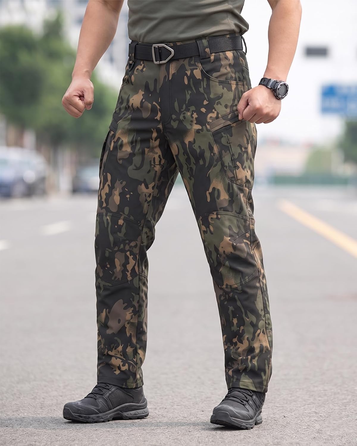 Men's Stretch Tactical Pants Waterproof Ripstop Fabric Cargo Pants Lightweight Casual Hiking Outdoor Work Pants (No Belt)