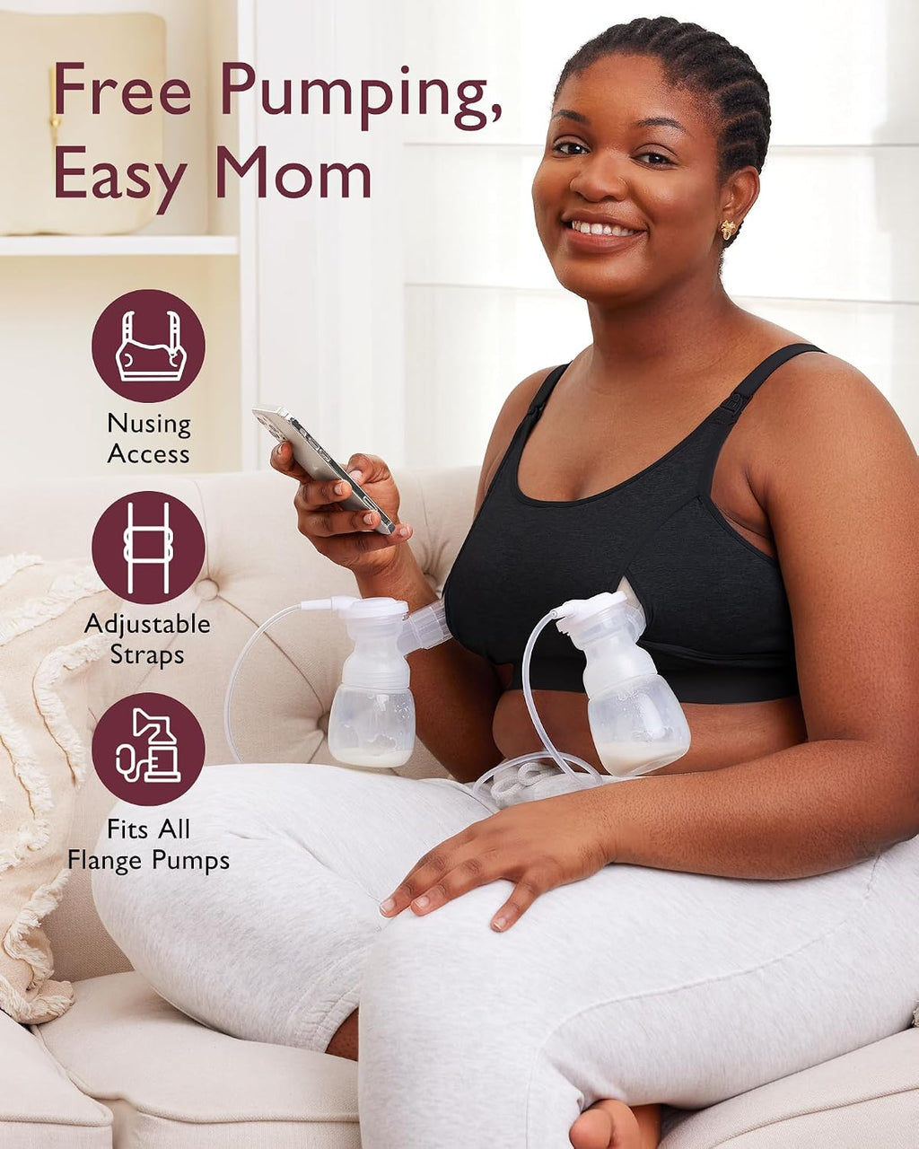 Momcozy Hands Free Pumping & Nursing Bra, Adjustable Cotton Breast Pump Bra