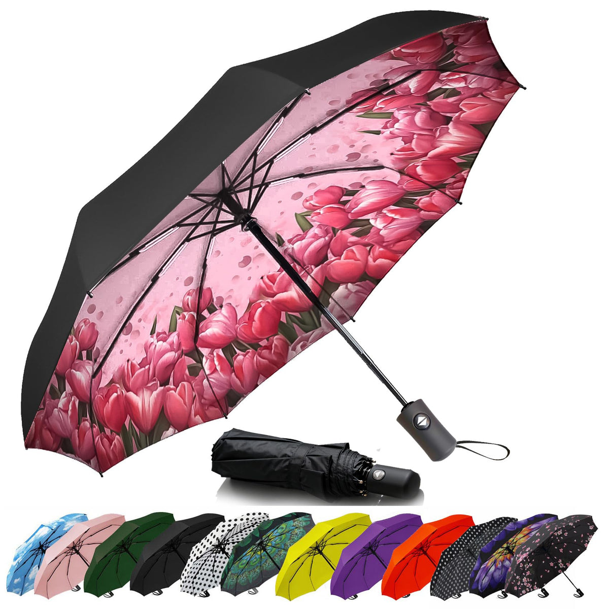 SIEPASA Windproof Travel Umbrella - Automatic Compact Folding Umbrella for Rain, Small Portable Windproof Umbrellas for Men Women and Teenagers (Navy Blue)