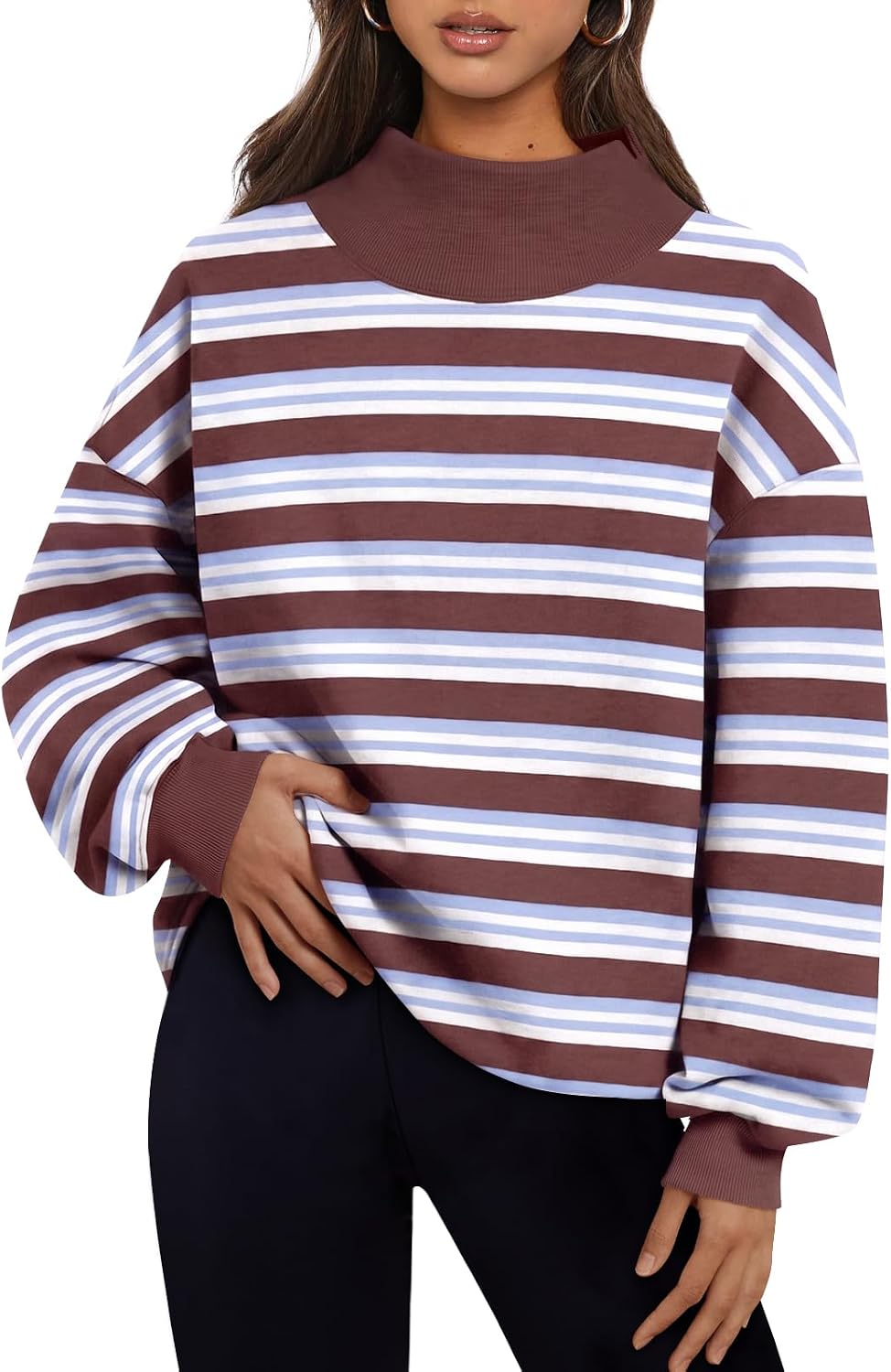 Trendy Queen Womens Mock Neck Sweatshirts Oversized Pullover Fall Outfits