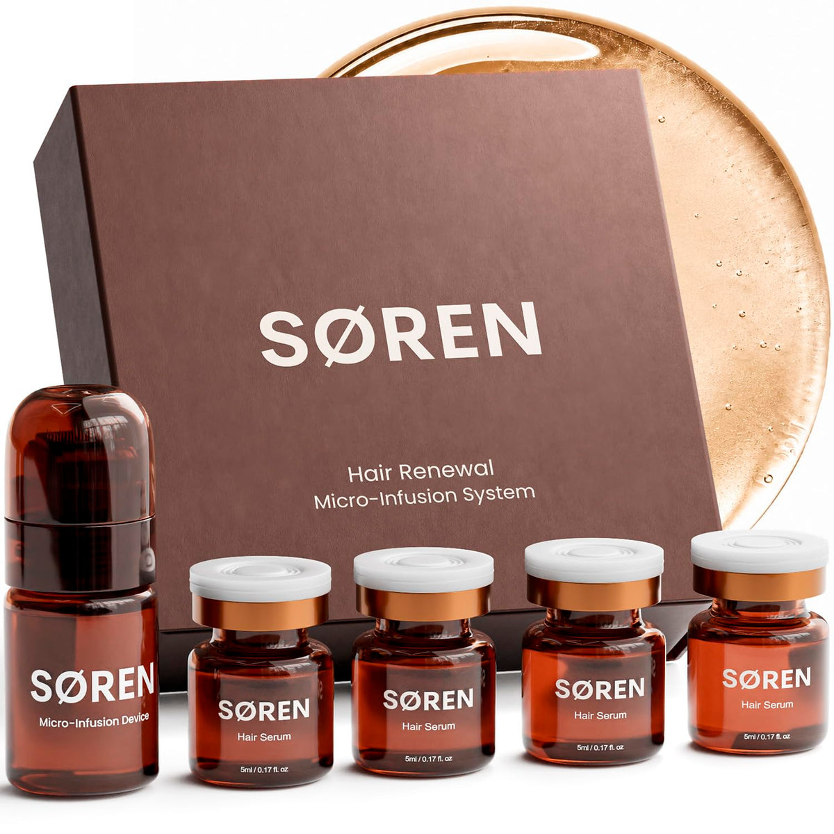 SØREN Micro Infusion Hair Renewal System by SOREN - Saw Palmetto & Peptide Scalp Treatment Kit | Supports Fuller, Thicker-Looking Hair | Gold Microinfuse Applicator (3 Month Supply)