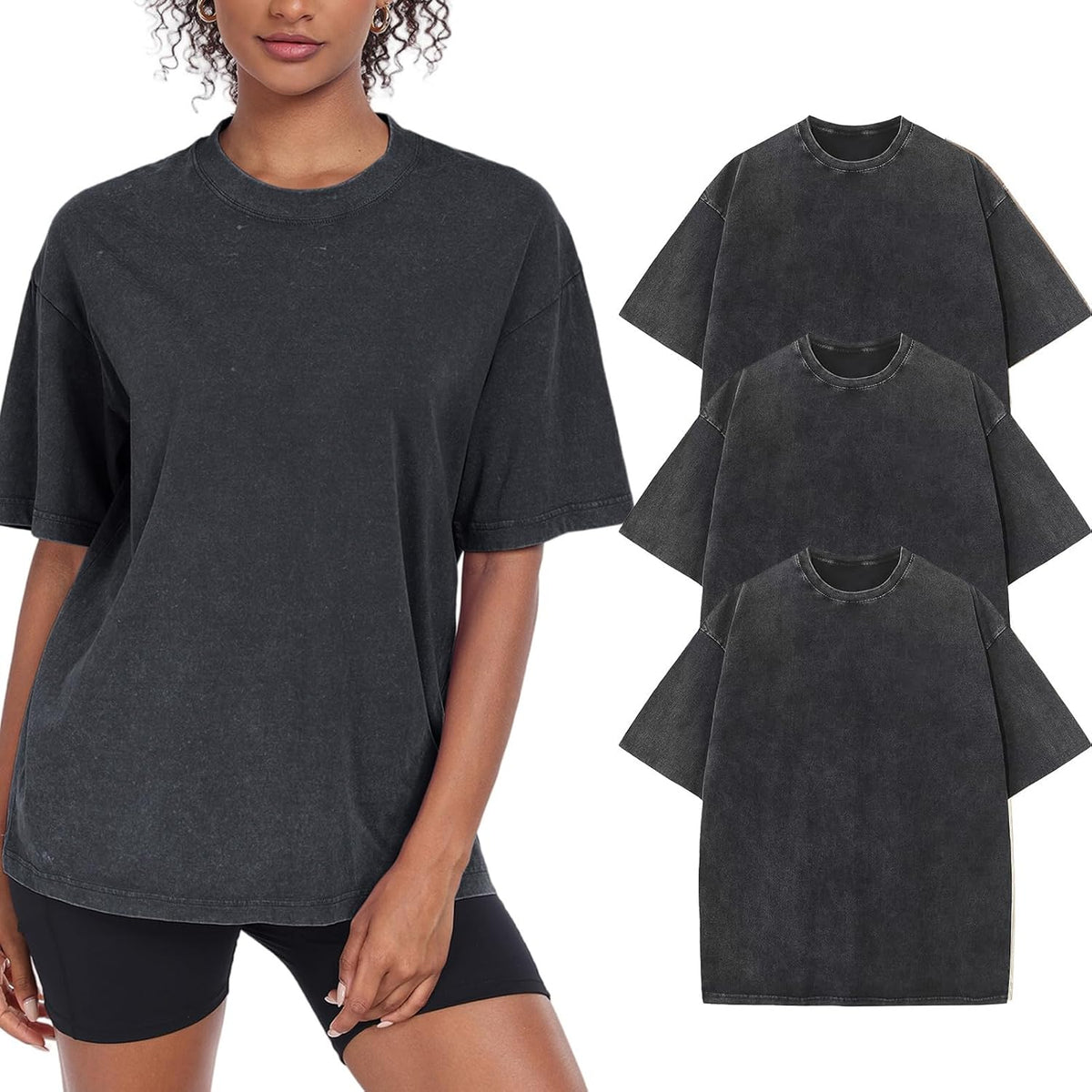 Womens Washed Vintage Oversized T-Shirt Baggy Workout Tops Short Sleeve Cotton Tshirts Streetwear Boyfriend Tee