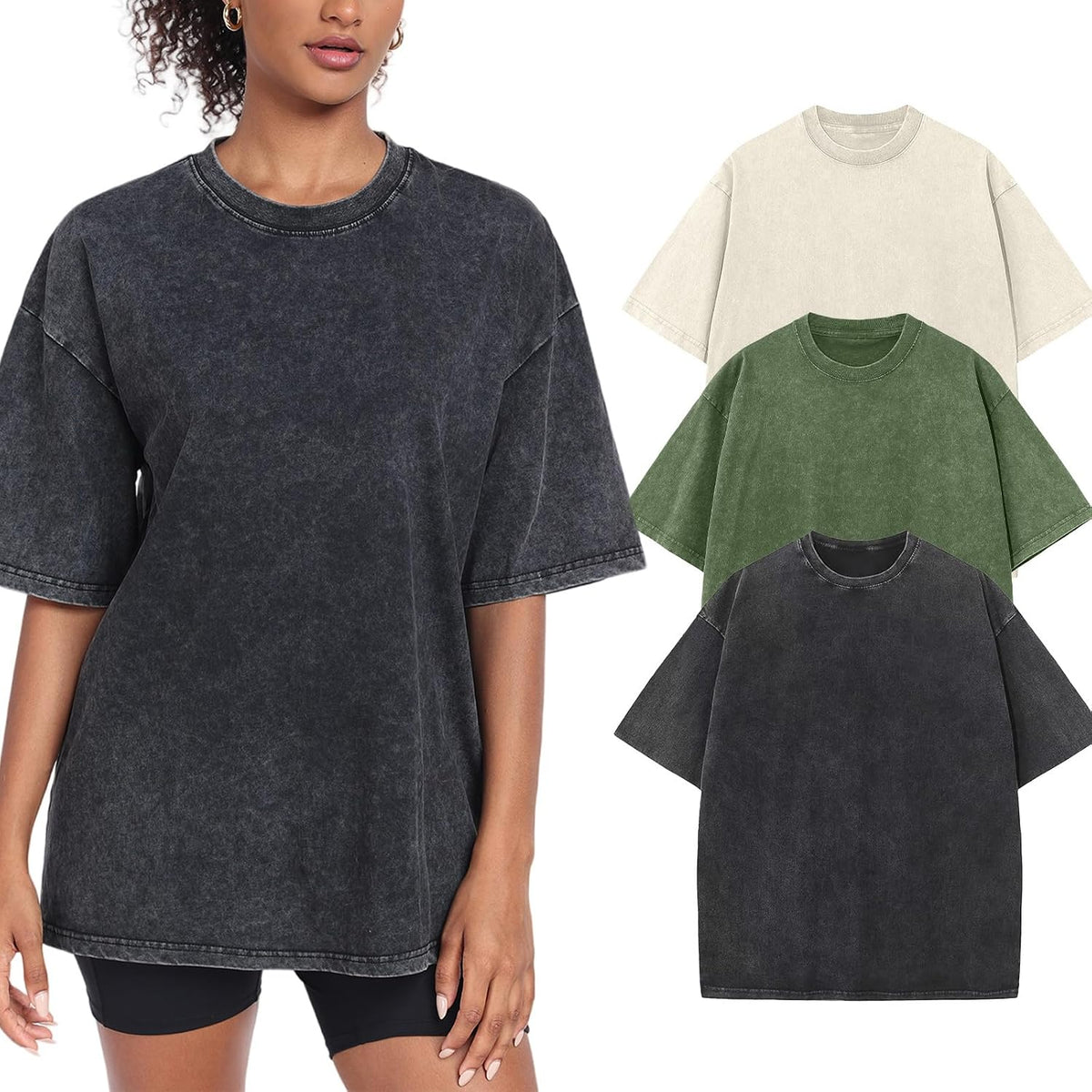 Womens Washed Vintage Oversized T-Shirt Baggy Workout Tops Short Sleeve Cotton Tshirts Streetwear Boyfriend Tee