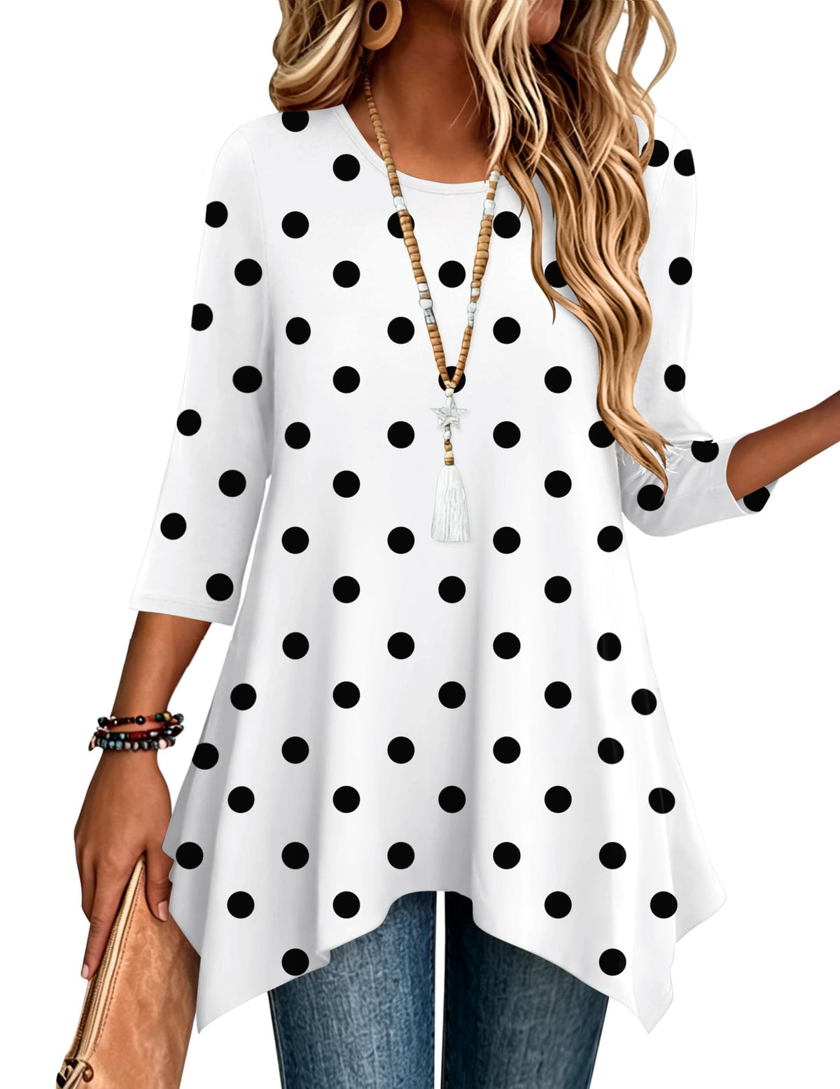 Zeagoo Womens Tops 3/4 Sleeve Loose Fit Dressy Tunics Plus Size Boho Shirts
