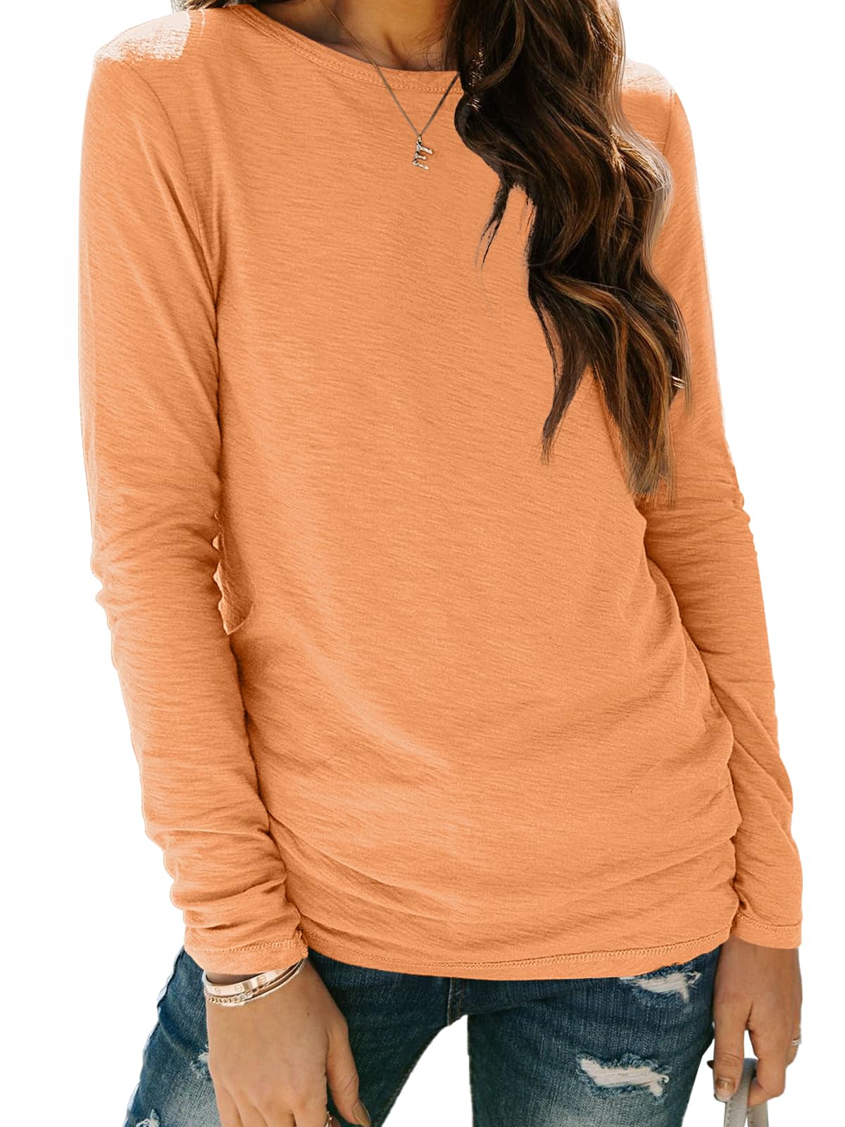 AUTOMET Women's Long Sleeve Crewneck Shirts Casual Basic Tops