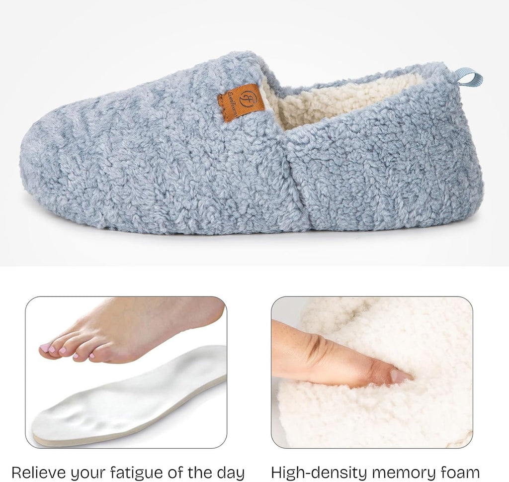 EverFoams Women’s Soft Curly Slippers Memory Foam Lightweight House Shoes