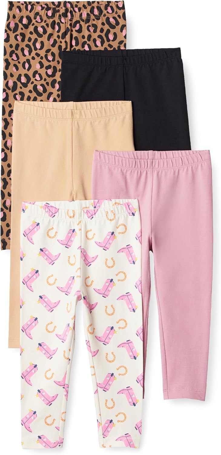 Amazon Essentials Girls' Cotton Stretch Leggings, Multipacks