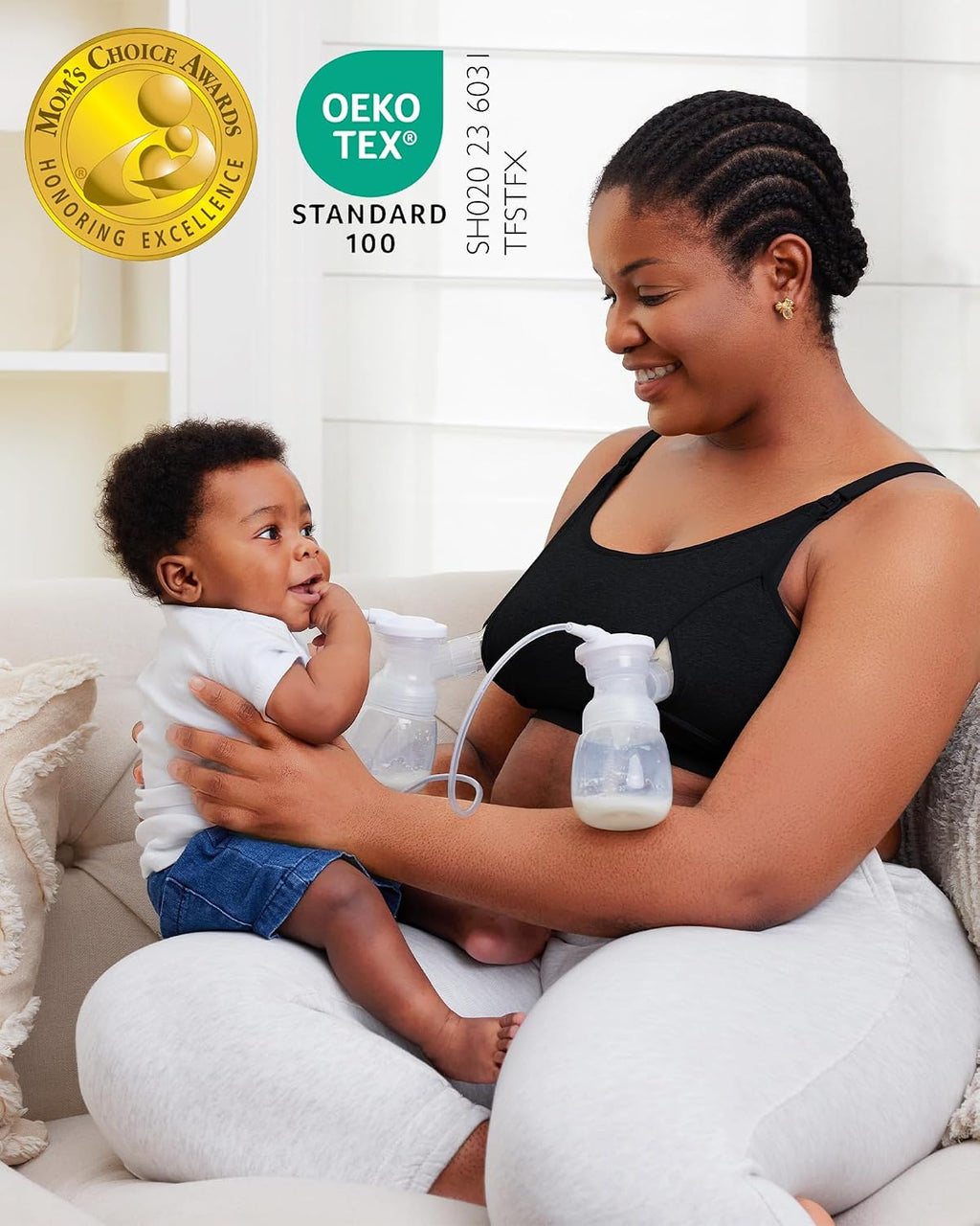 Momcozy Hands Free Pumping & Nursing Bra, Adjustable Cotton Breast Pump Bra