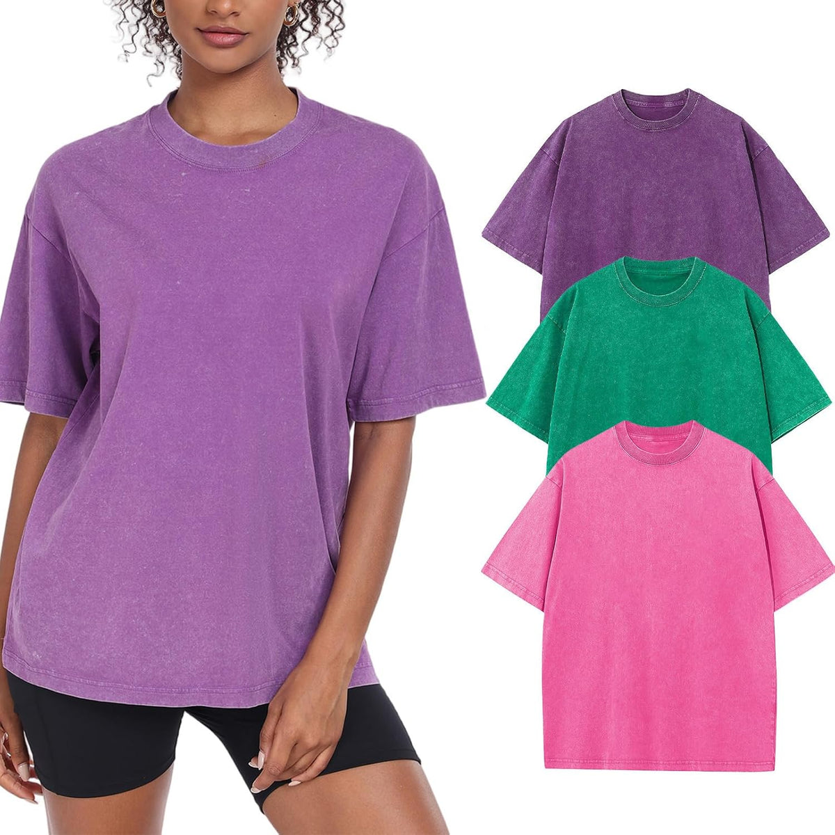 Womens Washed Vintage Oversized T-Shirt Baggy Workout Tops Short Sleeve Cotton Tshirts Streetwear Boyfriend Tee