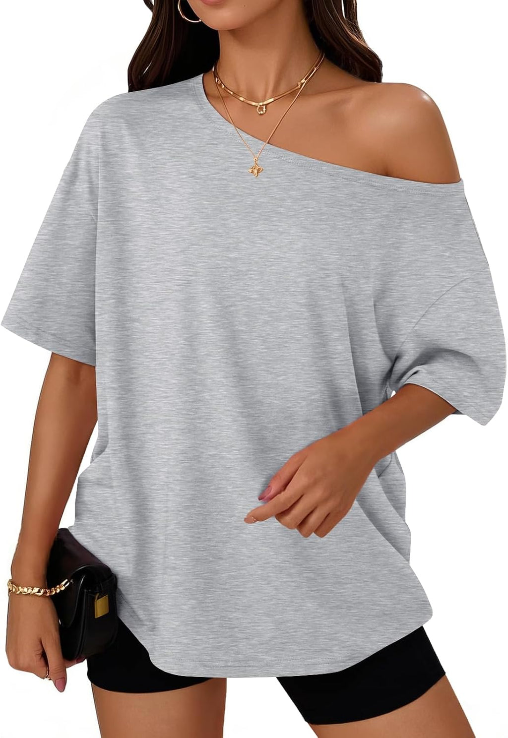 Trendy Queen Womens Off the Shoulder Tops Oversized Summer T-Shirts 2026