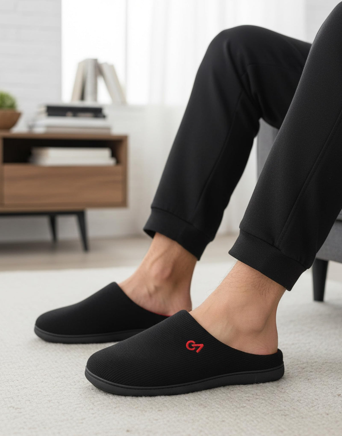VeraCosy Men's Two-Tone House Slippers Memory Foam Indoor Rubber Sole