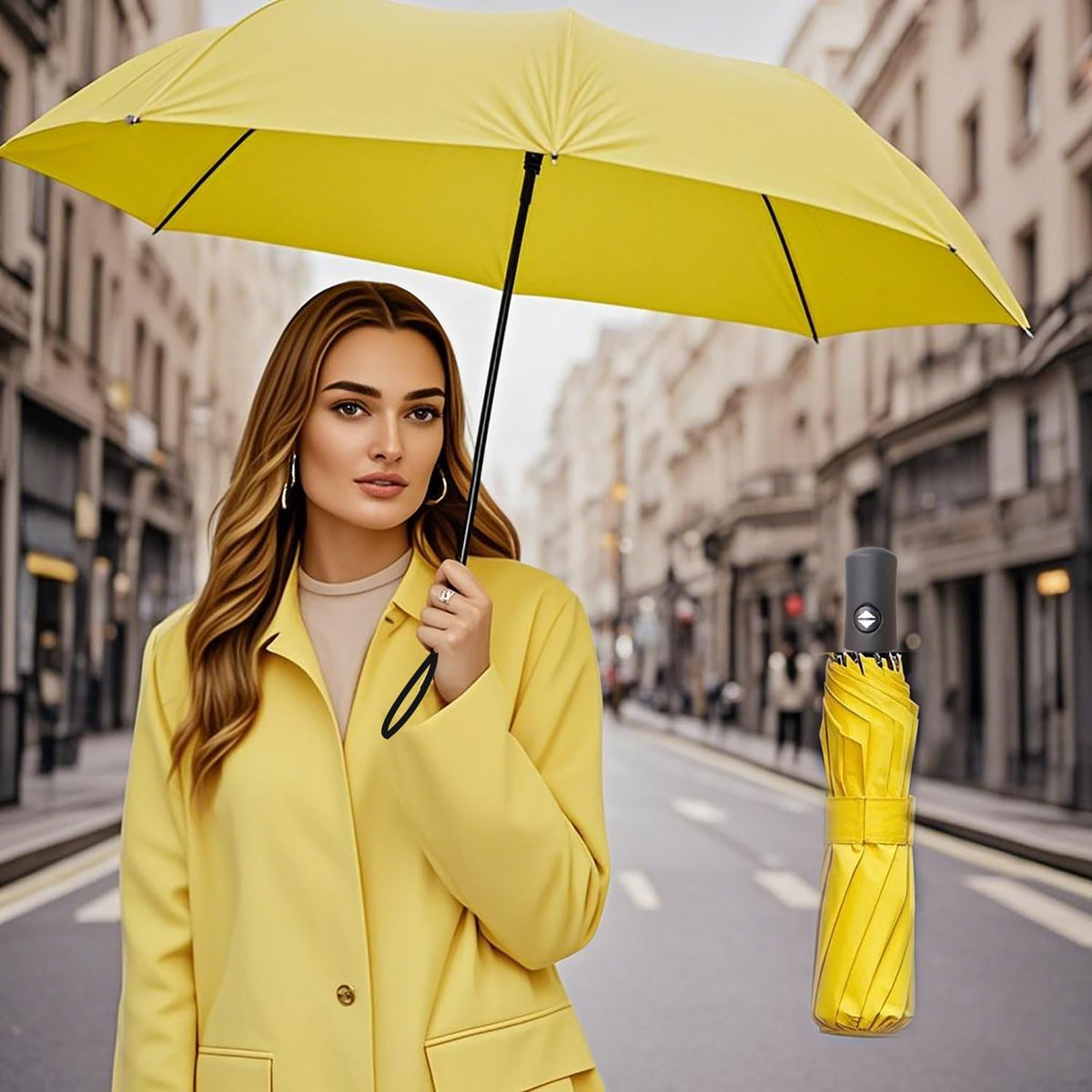 SIEPASA Windproof Travel Umbrella - Automatic Compact Folding Umbrella for Rain, Small Portable Windproof Umbrellas for Men Women and Teenagers (Navy Blue)