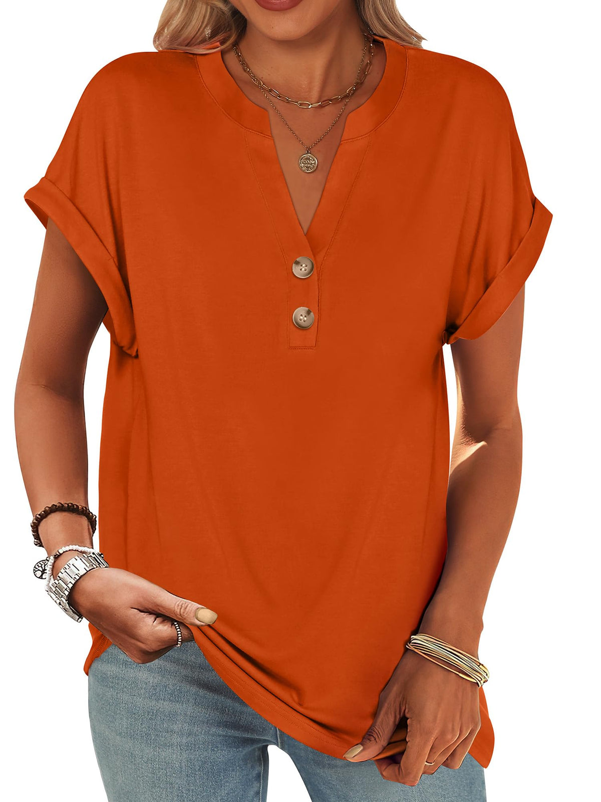 ANRABESS Womens Short Sleeve Henley Tops Summer Shirts Dressy Casual Blouse