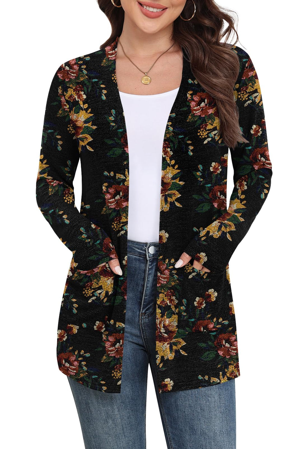 Yincro Women Lightweight Cardigan Long Sleeve Open Front with Pockets S-3XL