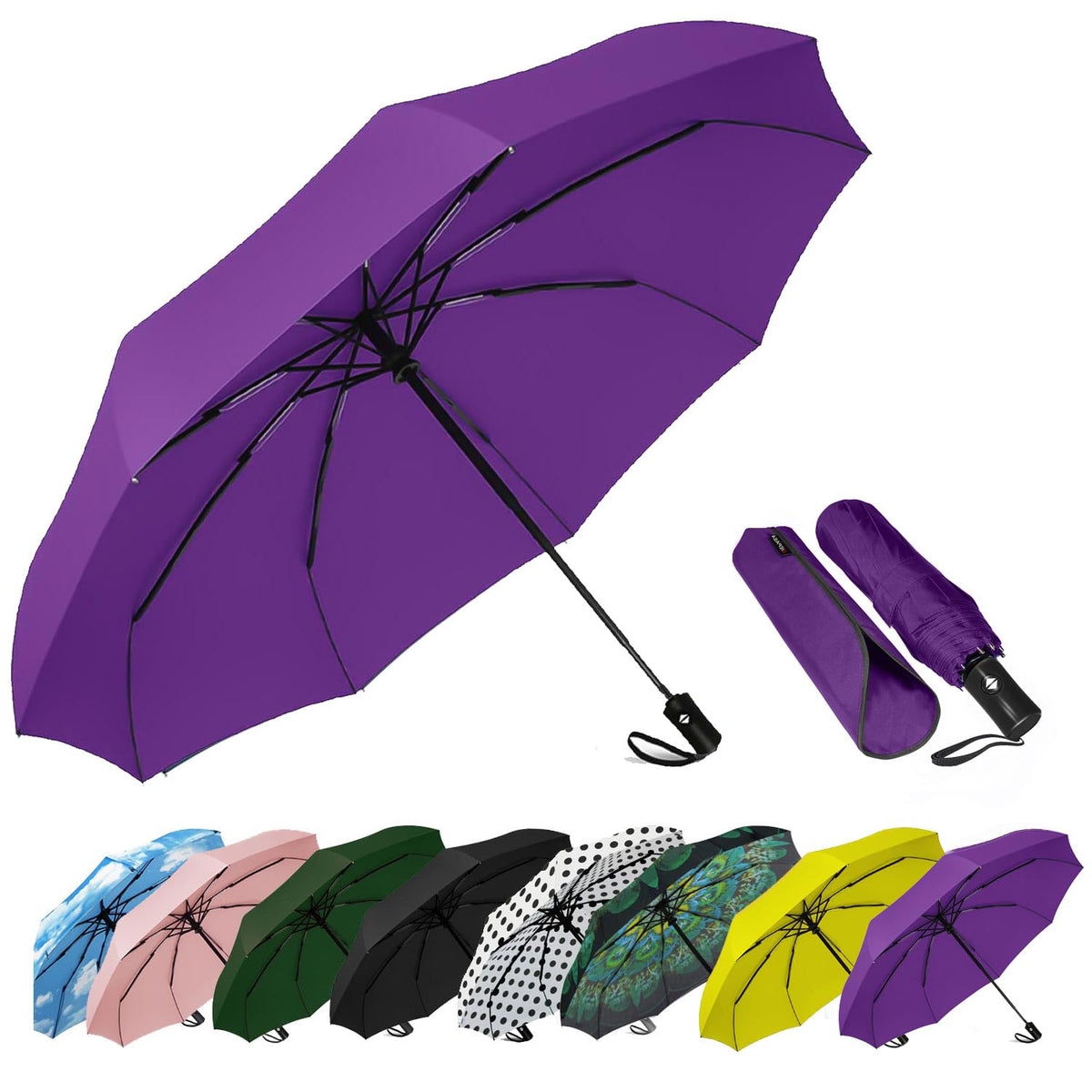 SIEPASA Windproof Travel Umbrella - Automatic Compact Folding Umbrella for Rain, Small Portable Windproof Umbrellas for Men Women and Teenagers (Navy Blue)