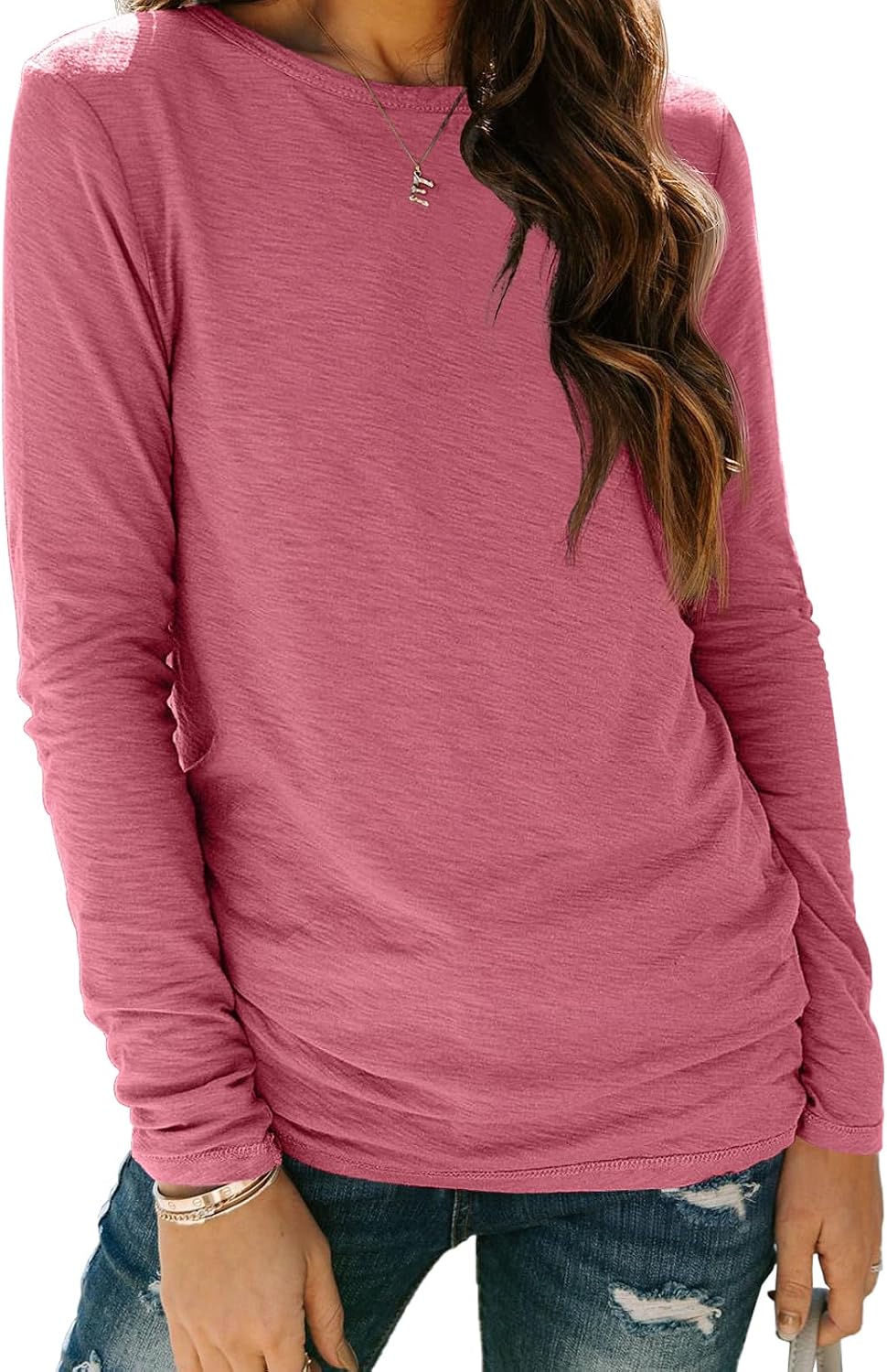 AUTOMET Women's Long Sleeve Crewneck Shirts Casual Basic Tops