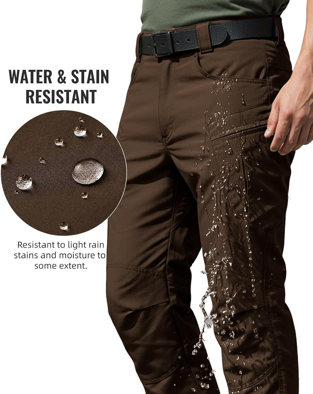 Men's Stretch Tactical Pants Waterproof Ripstop Fabric Cargo Pants Lightweight Casual Hiking Outdoor Work Pants (No Belt)